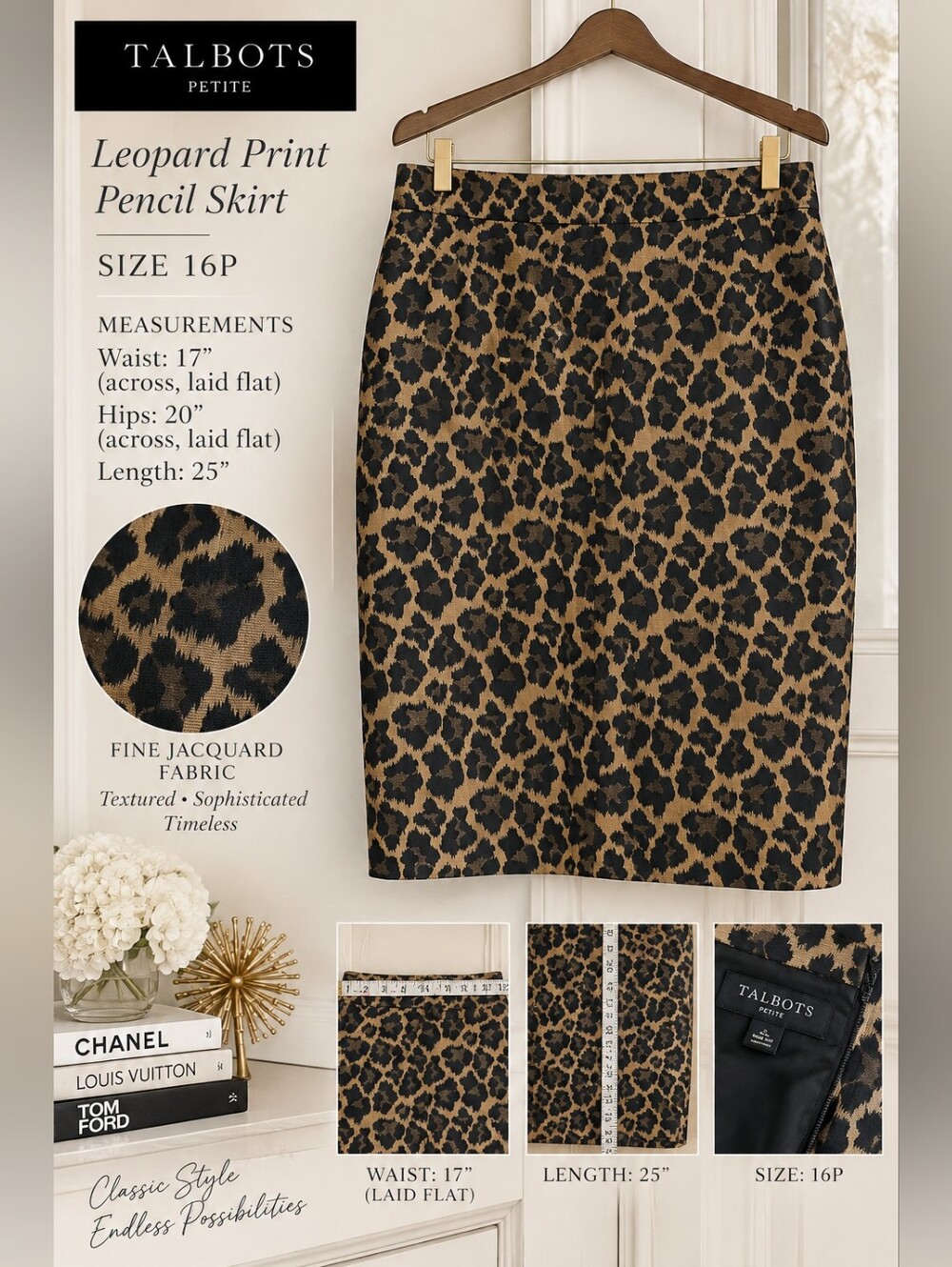 Talbots Leopard-Print Pencil Skirt in Brown and Black NWT SIZE 16 PETITE